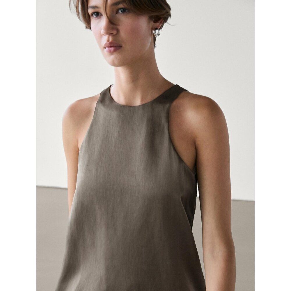 Massimo Dutti Womens Mini Dress XS Gray Flowing Satin Sleeveless 6655/655 NWT - Picture 3 of 11